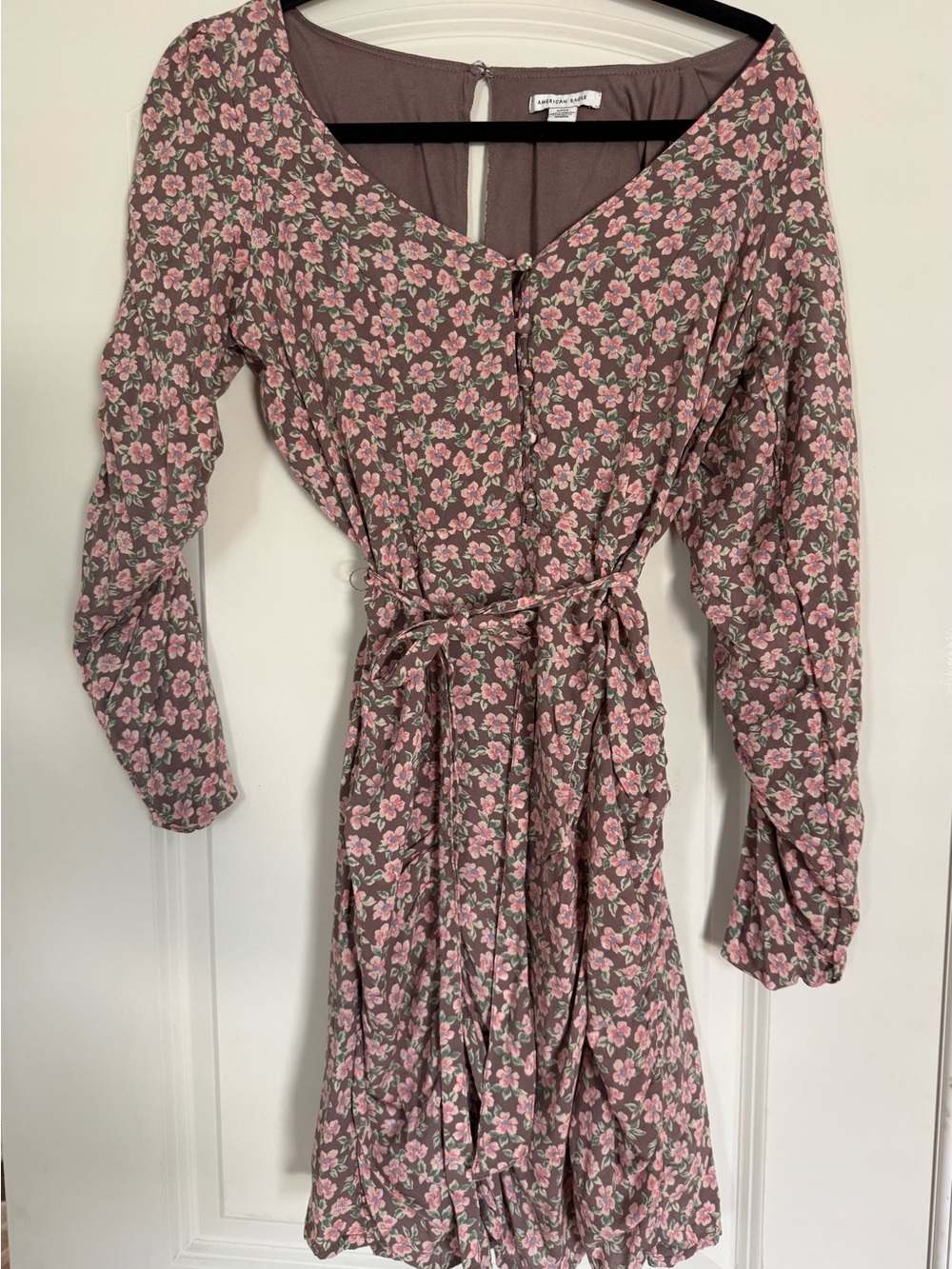 American Eagle Outfitters Mauve Floral Long Sleeve Wrap Dress